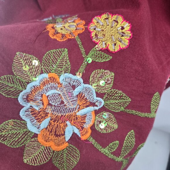 Vintage Y2K Fashion Terminal Burgundy Embroidery Beads 100% Cotton Maxi Skirt XL - Picture 5 of 11